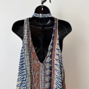 Free People S Blue Orange‎ Paisley Halter Trapeze Dress Y2K Boho Summer thumbnail 7