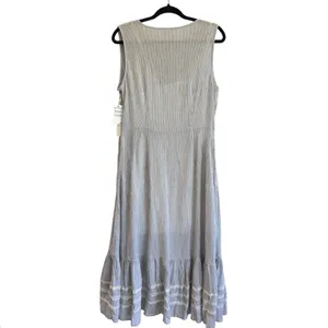 Caslon Striped Cotton Midi Dress Gray White Sleeveless Ruffle Summer M coastal thumbnail 3