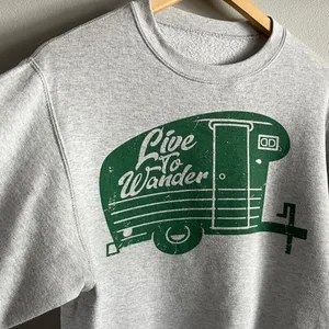 Live to Wander Camper Graphic Sweatshirt Gray RV Camping S M thumbnail 2