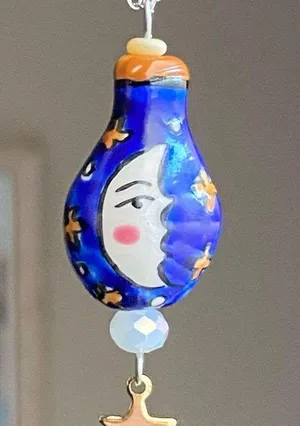 Handmade ceramic moon & star whimsical fairy boho funky vintage style necklace🌟🌛🧡 thumbnail 9