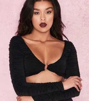 NWT House of CB Yili long sleeve black crop top size XS thumbnail 1