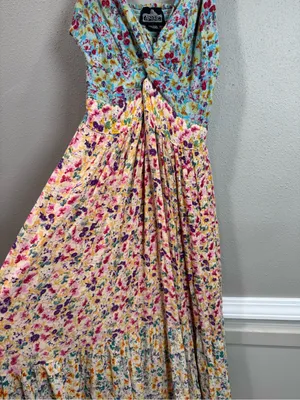 Angie Boho Floral Spaghetti-Strap Maxi Dress in Pastel Multi thumbnail 9