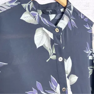 Tahari Black Floral Long High Low Shirttail Hem Button-Up Blouse Top Size Medium thumbnail 4