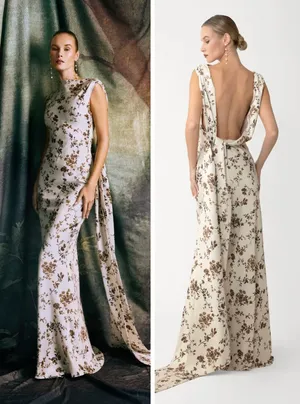 SAU LEE Callie Gown in Beige Multi Floral Size 8 NEW thumbnail 2