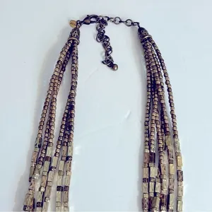 Chico’s Multi-Strand Hammered Brass Bead Bib Necklace‎ thumbnail 3