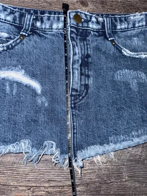 Free People distressed denim mini skirt with a frayed raw hem thumbnail 3
