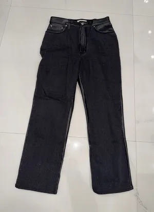 Abercrombie & Fitch Black Straight-Leg Jeans with Faux-Leather Trim thumbnail 1
