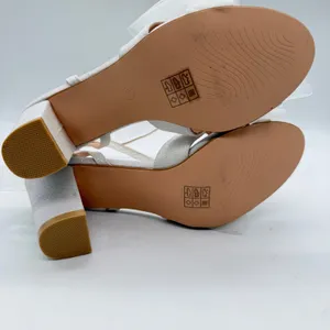 White Glitter Block Heel Sandals with Oversized Tulle Bow Ankle Strap Size 9.5 thumbnail 8