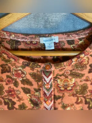 Sundance floral orange 3/4 sleeve waffle knit Henley top‎ small cotton twilight thumbnail 5