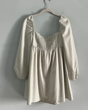 Gianni Bini NWT Kennedy Green Gingham Long Sleeve Sweetheart Neck Babydoll Dress thumbnail 3