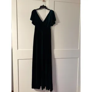 Anthropologie Jenny Yoo Ellis Gown Dark Green Velvet Flutter Sleeve Maxi Dress 4 thumbnail 4