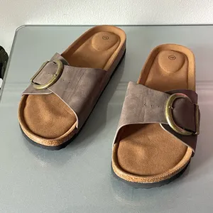 Taupe Buckle Slide Sandals Women’s EU 40 Faux Leather Comfort Casual Flat thumbnail 2