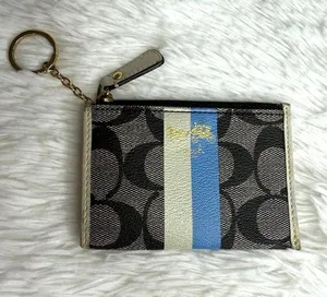 COACH Black Signature Double Strap Coin Purse Wallet thumbnail 1