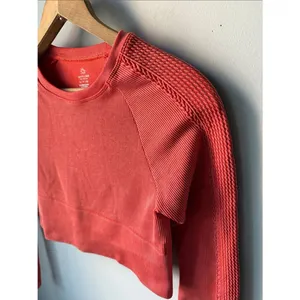 Offline by Aerie Big Chill Seamless Cropped Long Sleeve Ribbed Top Coral thumbnail 3