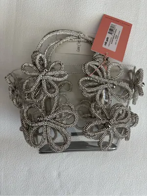 NWT cult gaia clear tote with silver floral beading thumbnail 5