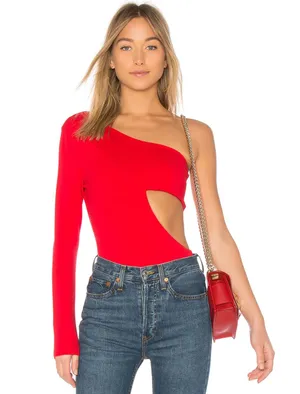 Revolve H:ours Karly Red One Shoulder Cut Out Bodysuit thumbnail 1