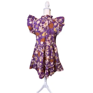 House of Harlow 1960 Nicole Richie‎ Floral Mini Dress Purple Ruffle Sleeve Small thumbnail 2