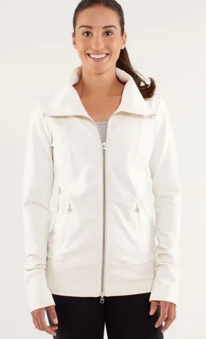 Lululemon Daily Yoga JacketPolar Cream Full Zip Luon Thumbholes‎ Athletic Gym 4 thumbnail 1
