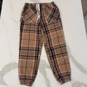 Aerie Soft Gauze Plaid Pajama Jogger Pants Womens Small Regular Brown/Tan Lounge thumbnail 2