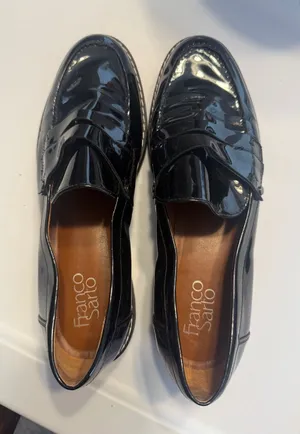 Franco Sarto Womens Black Patent Leather Penny Loafers Size 9 thumbnail 1