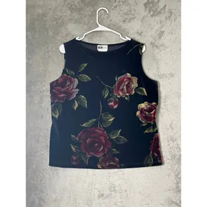 Vintage 90s Whimsigoth Dark Floral Rose Velvet Tank Top and Wide Leg Pants Set L thumbnail 2