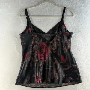 Vintage Y2K M Medium Cami Tank Top Dark Romantic Gothic Floral Shirt Black Satin thumbnail 5