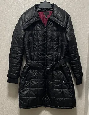 Mango Black Belted Puffer Jacket thumbnail 1