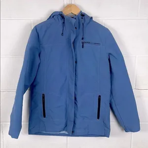 Eddie Bauer women’s softshell light blue full zip hooded lightweight coat thumbnail 1