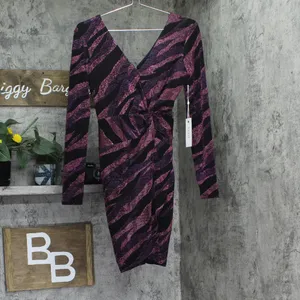 NWT Siena Womens Metallic Side-Twist Long Sleeve Dress SATN1869 Purple Multi 4 thumbnail 5
