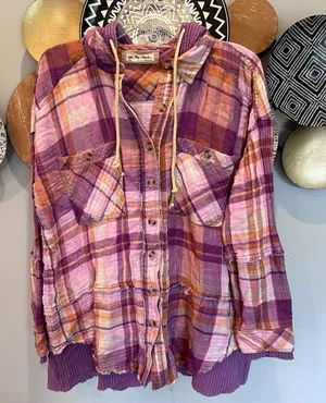 We The Free Free People Purple Creek Canyon Button Down Waffle Knit‎ Top thumbnail 1