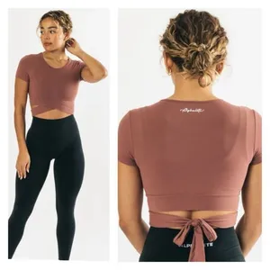 Alphalete Ultrasoft Wrap around Tie Short Sleeve Workout TOP Medium pink thumbnail 2