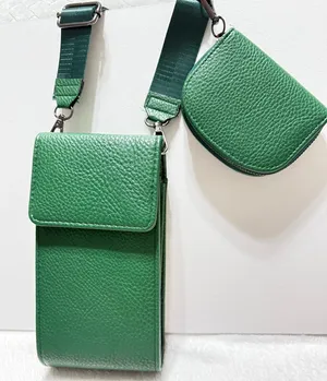 Green Synthetic Leather Crossbody Bag with Removable coin purse/or AirPods case thumbnail 1