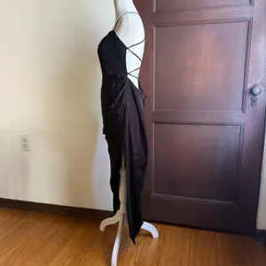 MANNING CARTELL | Miami Heat Black Satin Lace up strappy back Midi dress Size 8 thumbnail 6