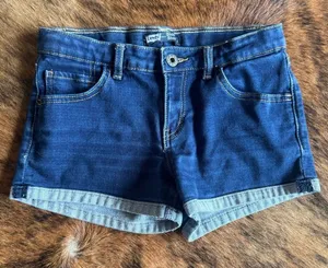 Levi’s Low Rise Denim Stretchy Booty Shorts With Cuff Size 26 Blue thumbnail 1
