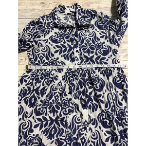 Zara Cotton Shirt Midi Dress Small Blue White Damask Floral Breezy Light thumbnail 6