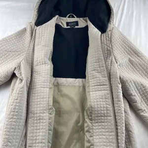 Aeros‎ by Kristen Blake Womens XL Beige Quilted Hooded Zip Jacket Coat I72922 thumbnail 2