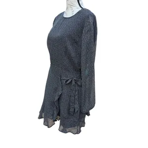 Abercrombie & Fitch Black Polka Dot Long Sleeve Ruffle Wrap Mini Dress‎ Womens M thumbnail 6