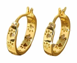 NWOT Gold Tone Paw‎ Print Hoop Earrings Cute Pet Lover Huggie Hoops thumbnail 1
