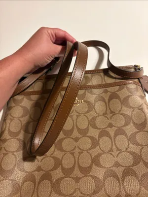 Coach Signature coated Canvas File Crossbody Bag purse tan brown excellent thumbnail 9