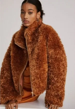 NWT Anthropologie Maeve teddy faux fur jacket size medium thumbnail 1