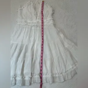 Aakaa White Ruffled Tiered adjustable Spaghetti’s Straps Mini Dress Size M thumbnail 3