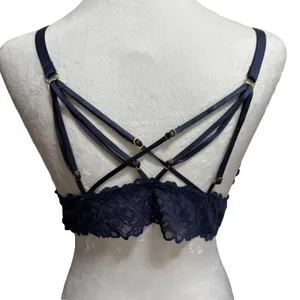 Aerie Lace‎ Bralette Womens L Navy Strappy Cage Back V-Neck Festival Layering thumbnail 2