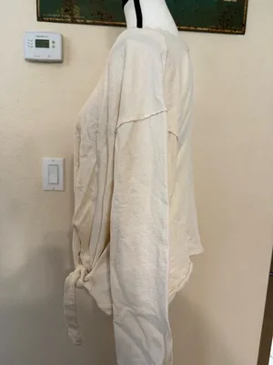 Free People Beach Small Cream color Raw Hem Front Tie Detail Sweater Pullover thumbnail 2