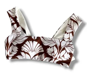 Alex Marie Brown & White Tropics Wide Strap Bandeau Bikini Top Womens Large Swim thumbnail 1