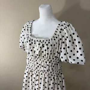 Bohme Polka Dot Black & Ivory Mini SunDress SZ- M NWT Beachy Cottagecore Peasant thumbnail 2