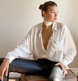 Aritzia Wilfred Silk Pearl Button Down Blouse thumbnail 1