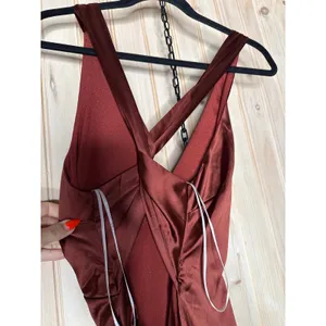 NWT Lulus Purely Elegant Rust Brown Satin Twist-Back Maxi Dress Bridesmaid Sz M thumbnail 7