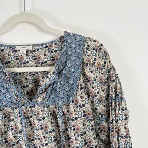 Othilia Anthro Laura Blue Floral Long Sleeve Peasant Blouse Boho Cottage Women M thumbnail 3