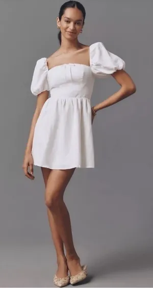 Reformation Malvina Linen Dress in White 8 thumbnail 1