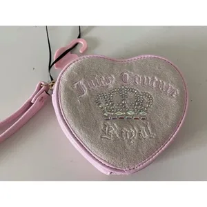 NWT Juicy Couture Kingdom Heart Zip Wristlet Pink Velour Rhinestone Crown Wallet thumbnail 2